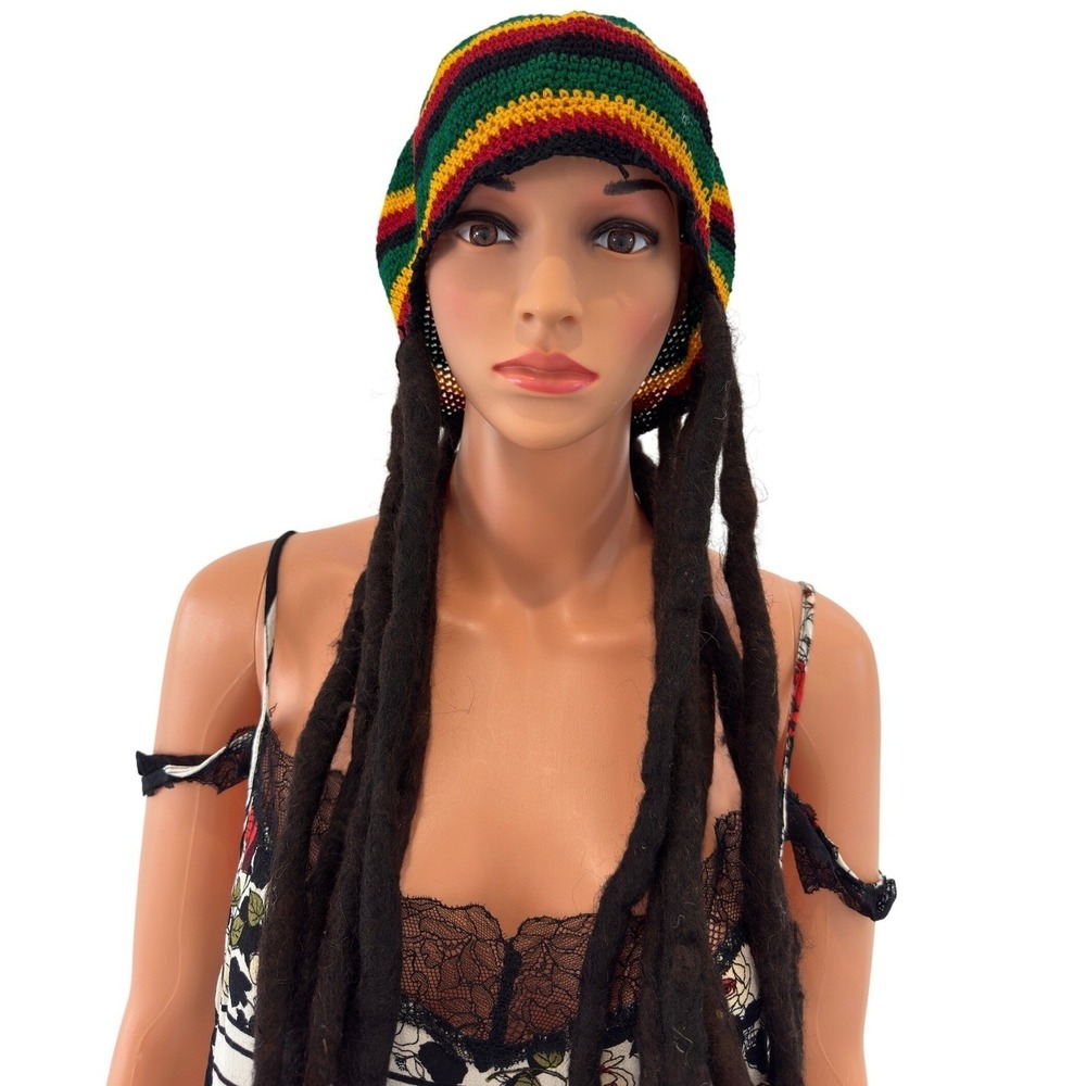 Rasta Crochet Beanie with Dreadlocks Striped Hat Halloweenโ Costume Jamaican Hat